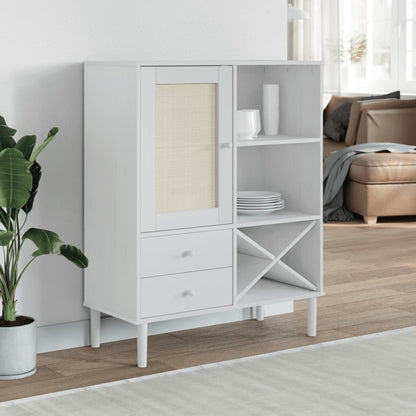 Buffet haut SENJA aspect rotin blanc 90x40x112 cm bois de pin