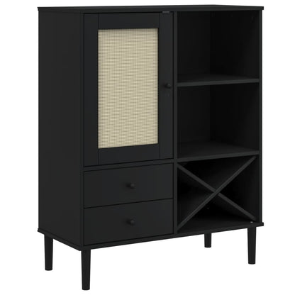 Buffet haut SENJA aspect rotin noir 90x40x112 cm bois de pin