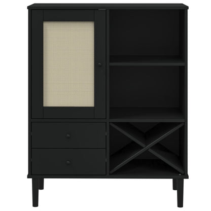 Buffet haut SENJA aspect rotin noir 90x40x112 cm bois de pin