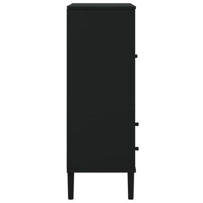 Buffet haut SENJA aspect rotin noir 90x40x112 cm bois de pin