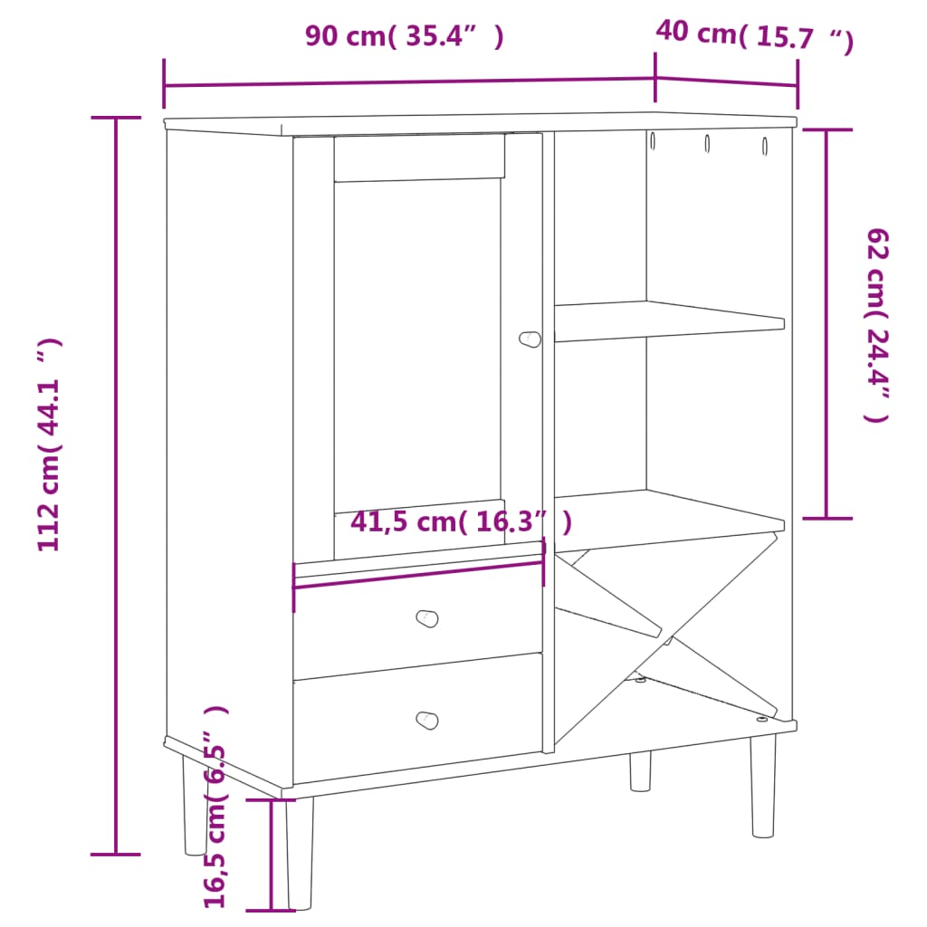 Buffet haut SENJA aspect rotin noir 90x40x112 cm bois de pin