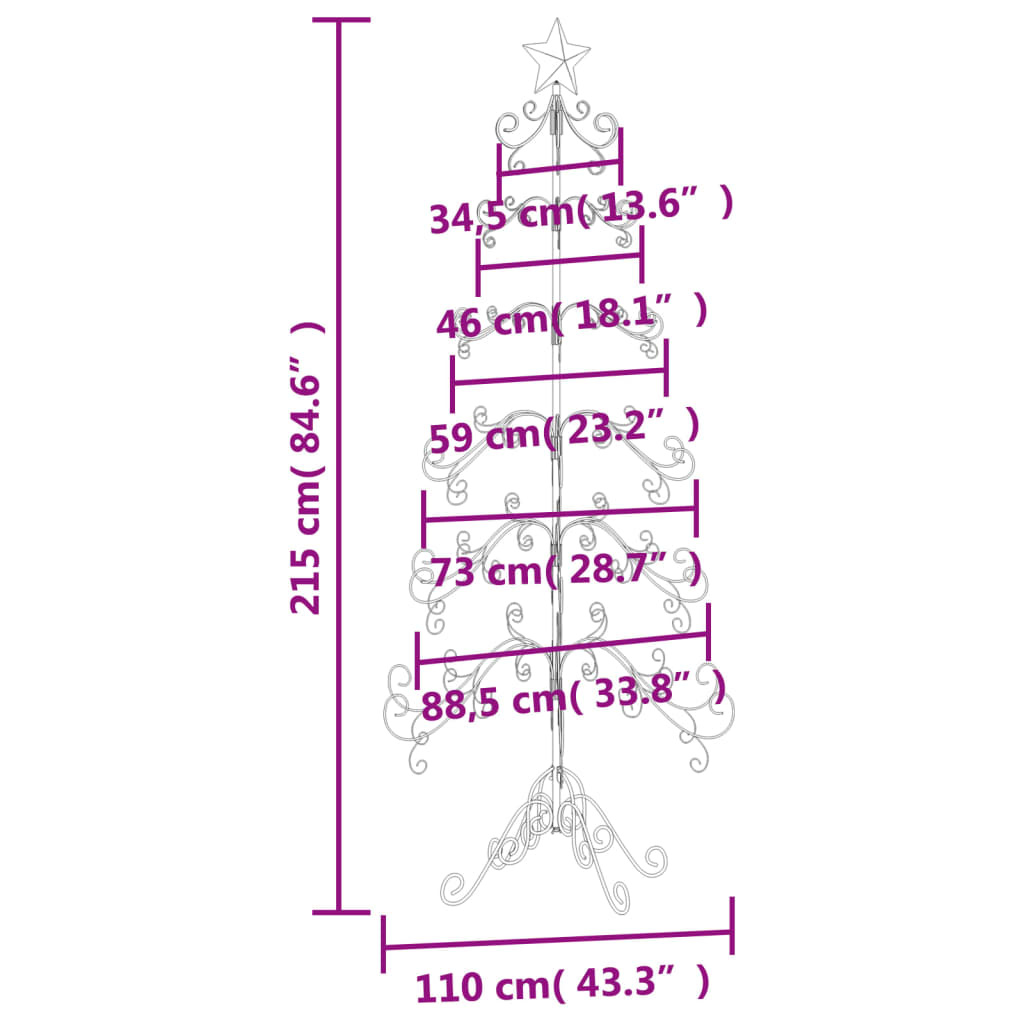 Metall-Weihnachtsbaum für Dekorationen Schwarz 215 cm