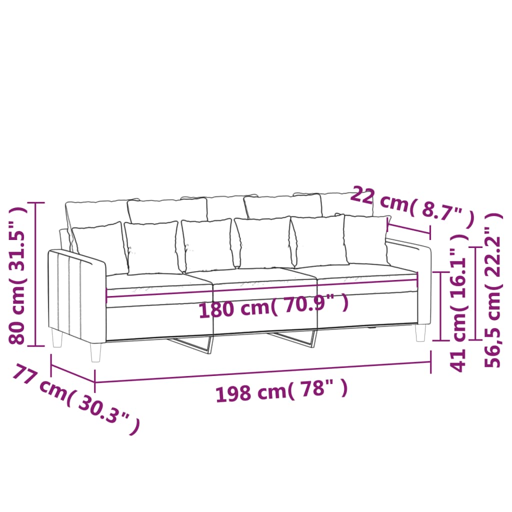 3-Sitzer-Sofa Gelb 180 cm Samt