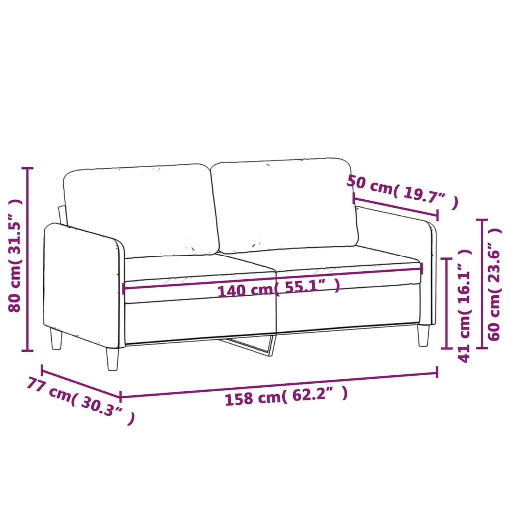 Sofá 2 plazas terciopelo rojo vino 140 cm