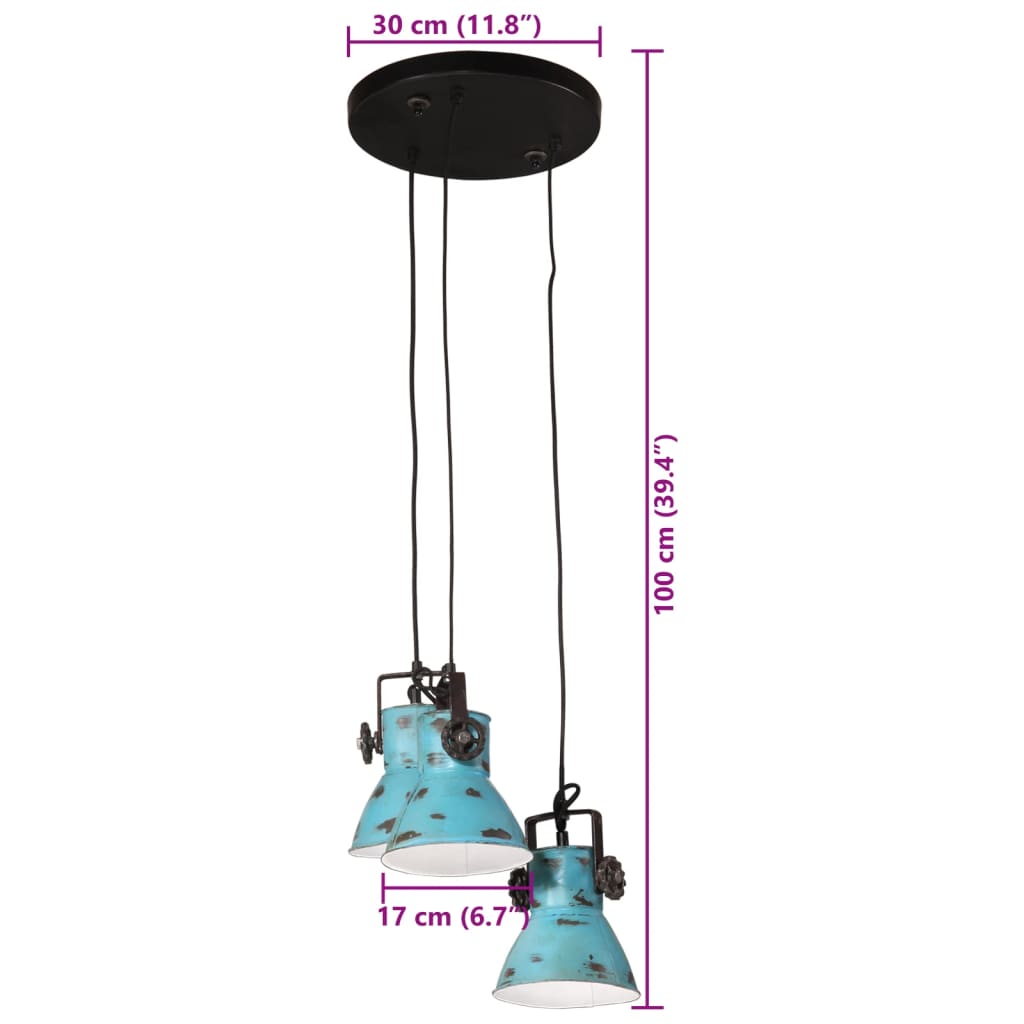 Lampe suspendue 25 W bleue 30x30x100 cm E27