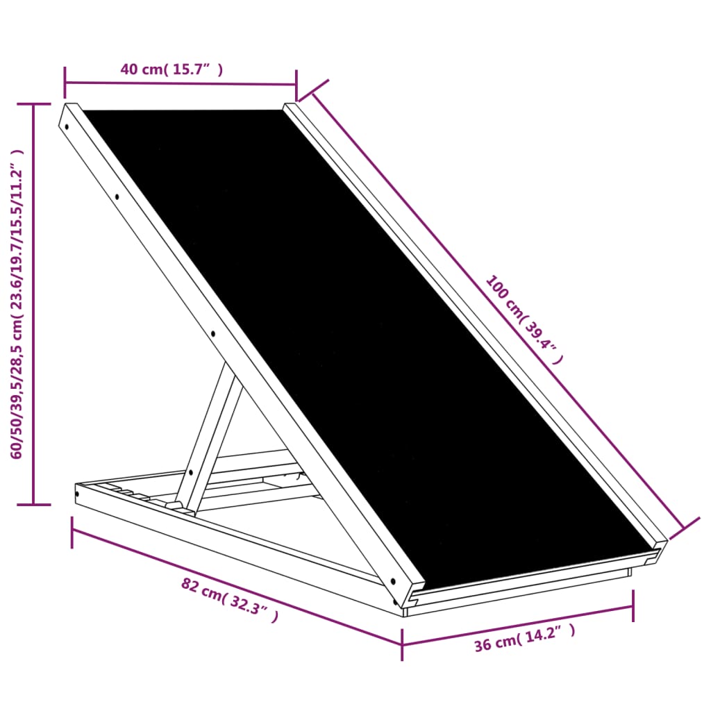 Hunderampe Grau 100x40 cm Massivholz Tanne