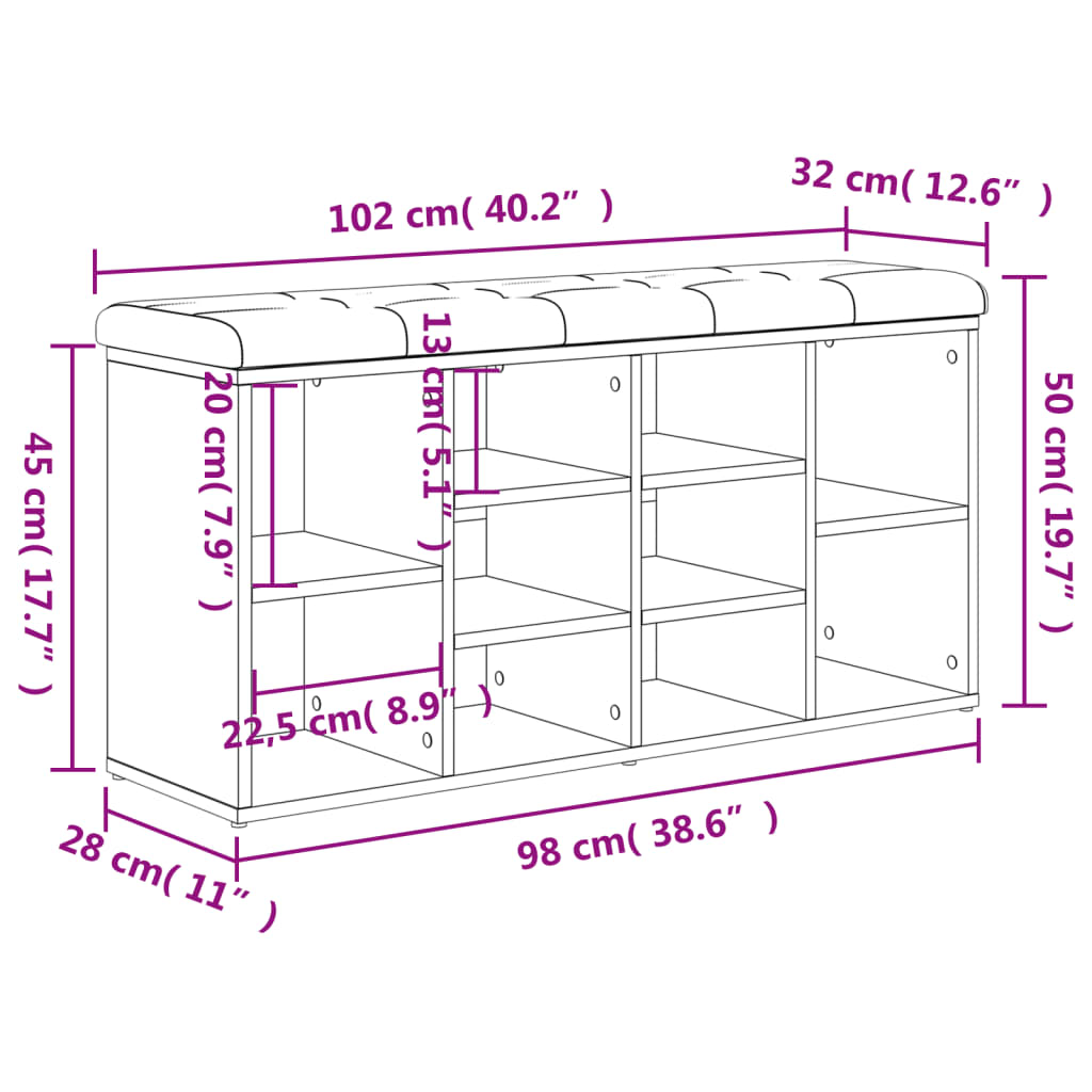 Schuhbank Schwarz 102x32x50 cm Holzwerkstoff