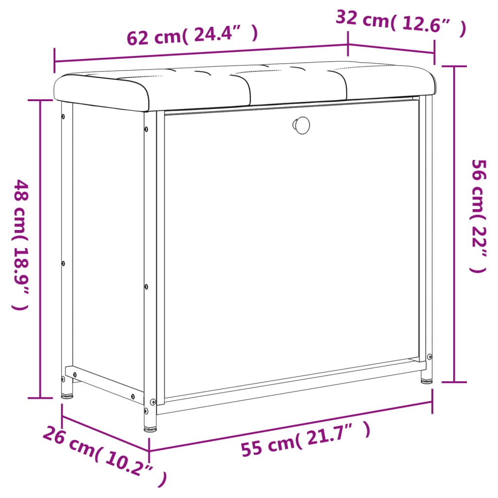 Schuhbank mit Klappe Braun Eichen-Optik 62x32x56 cm