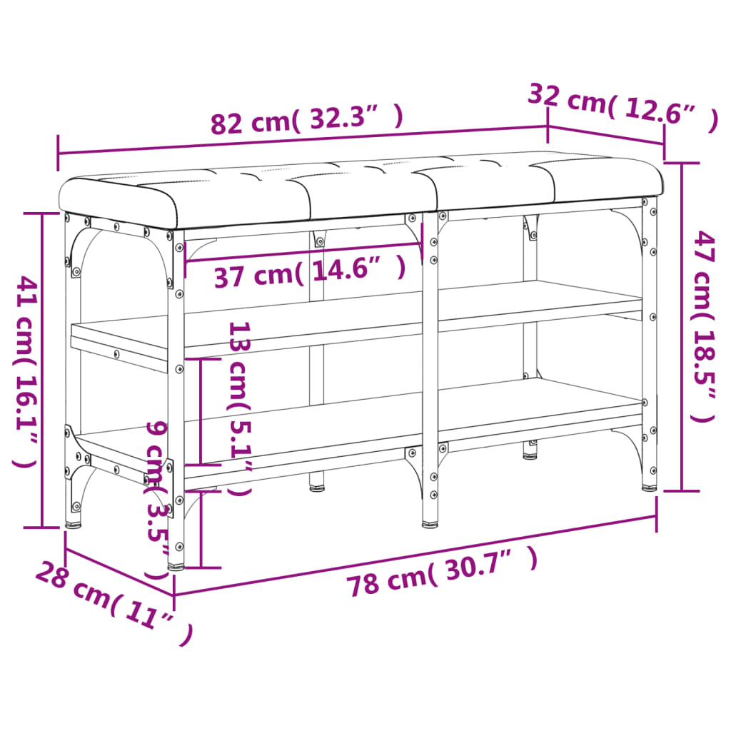 Schuhbank Schwarz 82x32x47 cm Holzwerkstoff