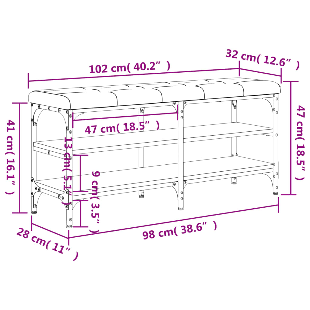 Schuhbank Braun Eichen-Optik 102x32x47 cm Holzwerkstoff