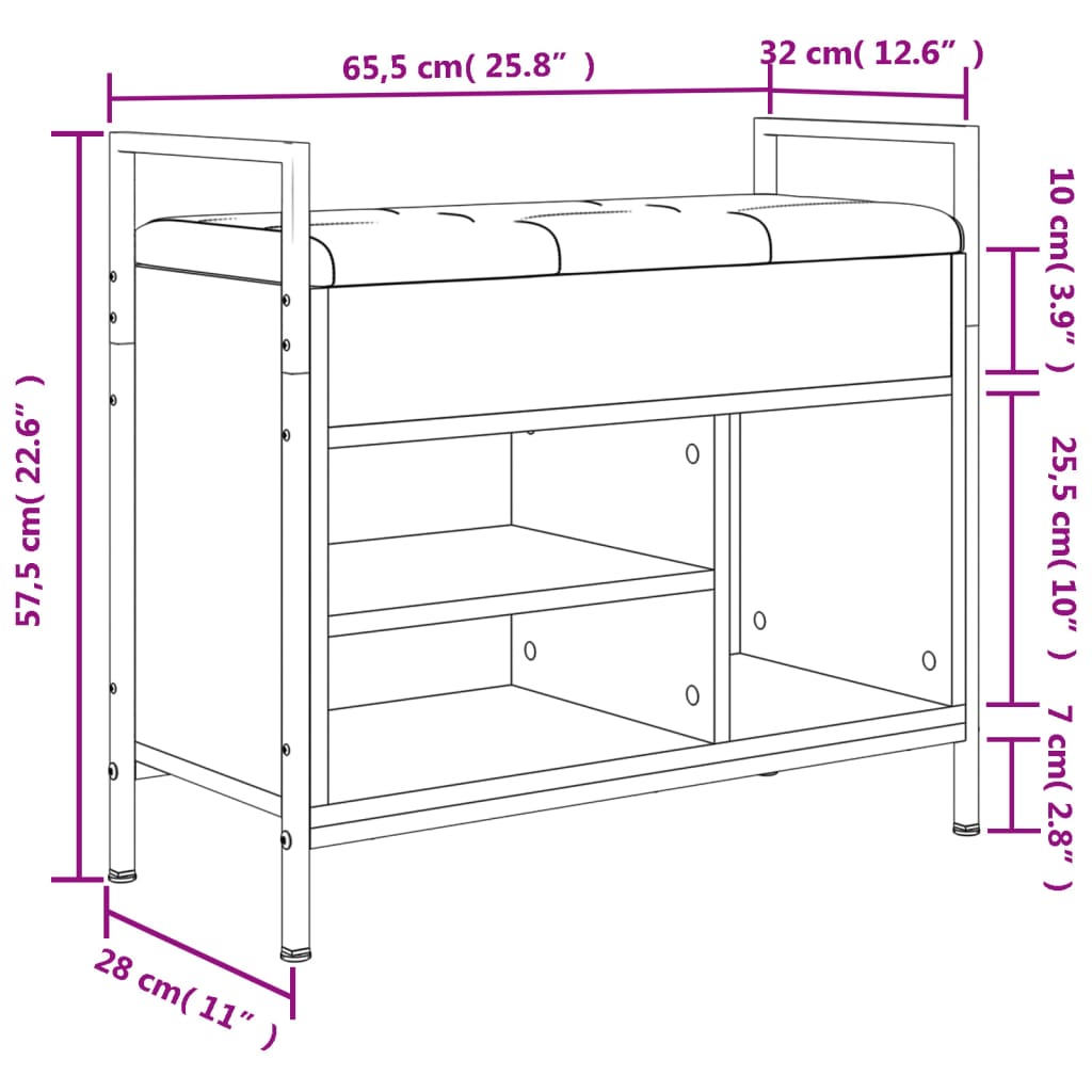 Banc à chaussures noir 65,5x32x57,5 cm en bois