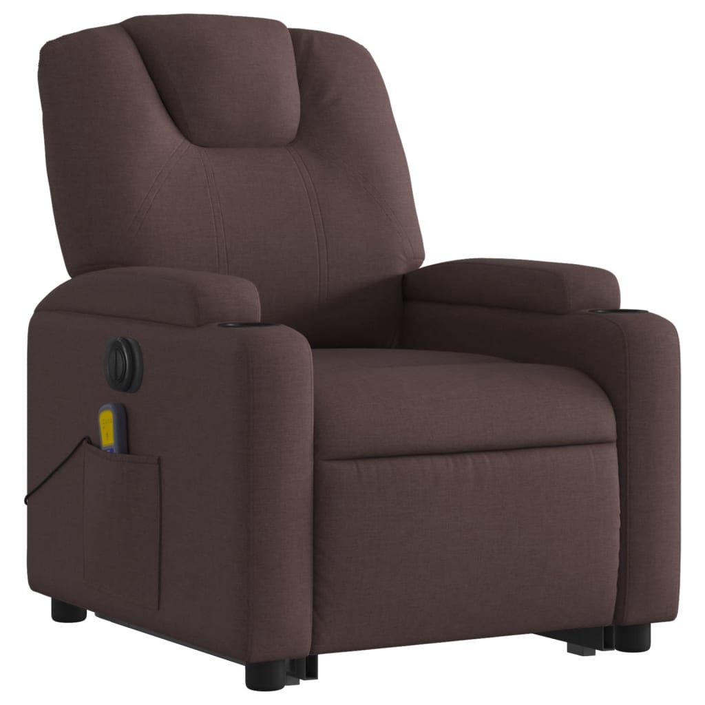 Fauteuil de massage électrique avec aide à la relève tissu marron foncé