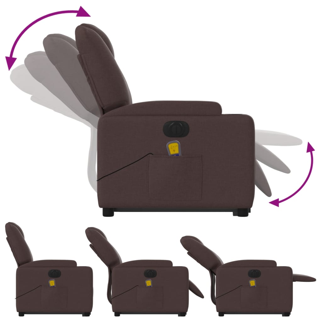 Fauteuil de massage électrique avec aide à la relève tissu marron foncé