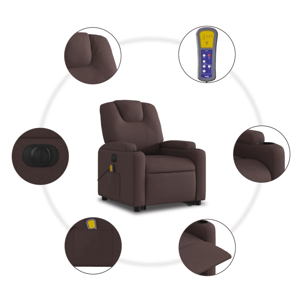 Fauteuil de massage électrique avec aide à la relève tissu marron foncé