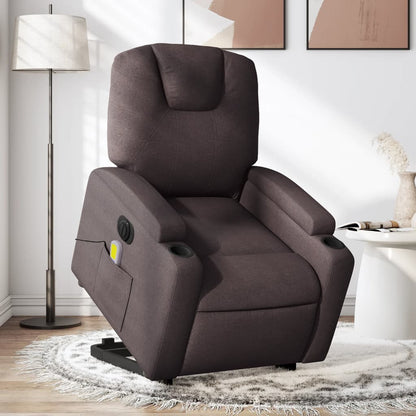 Fauteuil de massage électrique avec aide à la relève tissu marron foncé