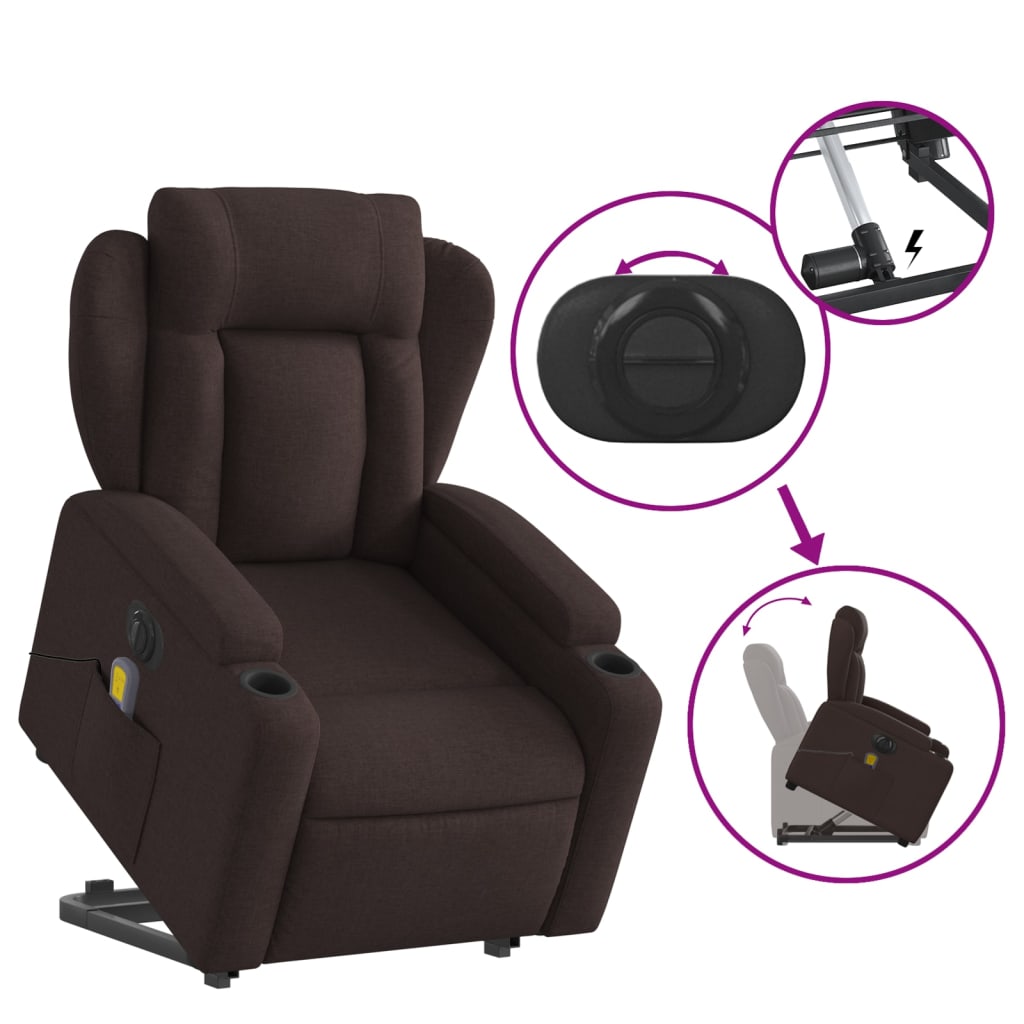 Fauteuil de massage électrique avec aide à la relève tissu marron foncé