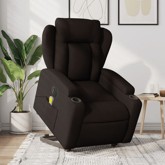 Fauteuil de massage électrique avec aide à la relève tissu marron foncé