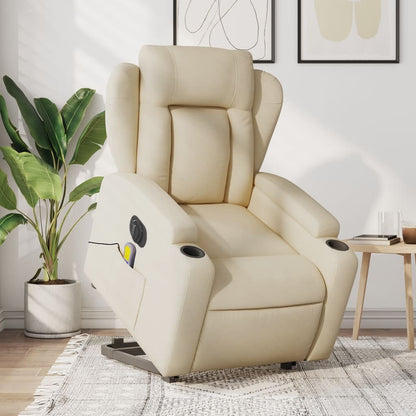 Sillón de masaje eléctrico con ayuda de pie tejido color crema.