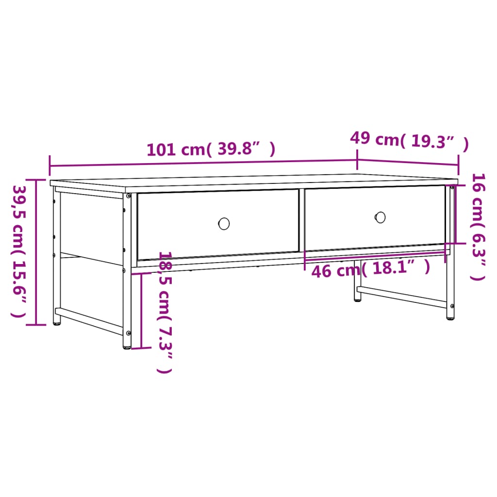 Couchtisch Braun Eichen-Optik 101x49x39,5 cm Holzwerkstoff