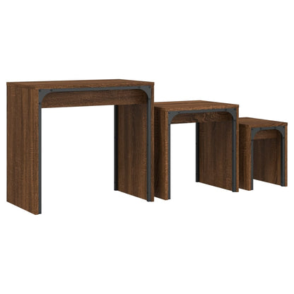 Tables gigognes 3 pcs. Matériau bois aspect chêne brun.