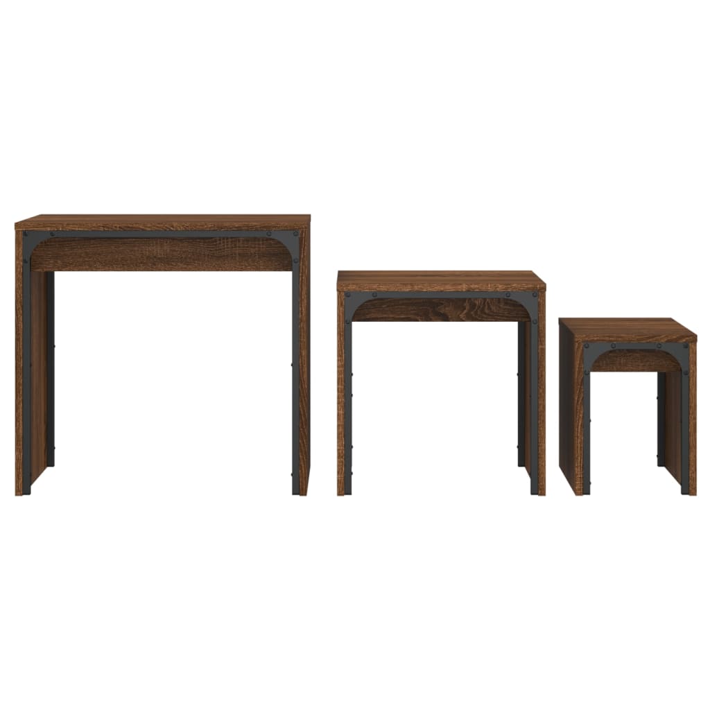 Tables gigognes 3 pcs. Matériau bois aspect chêne brun.