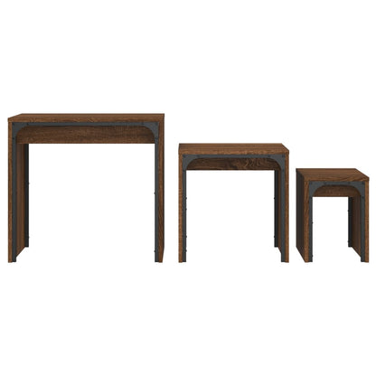 Tables gigognes 3 pcs. Matériau bois aspect chêne brun.