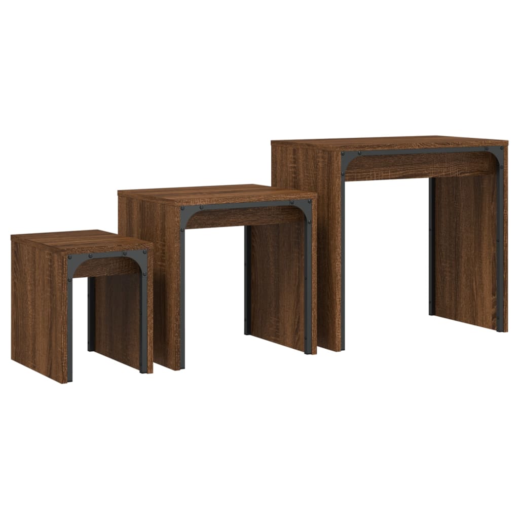 Tables gigognes 3 pcs. Matériau bois aspect chêne brun.