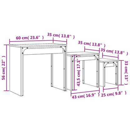 Tables gigognes 3 pcs. Matériau bois aspect chêne brun.