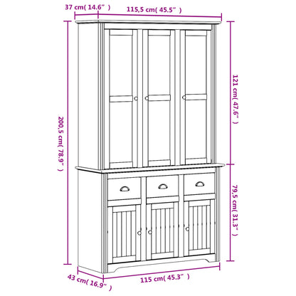 Highboard BODO Weiß Braun 115,5x43x200,5 cm Massivholz Kiefer