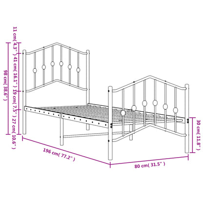 Bettgestell mit Kopf- und Fußteil Metall Schwarz 75x190 cm