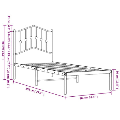 Metallbett ohne Matratze mit Kopfteil Weiß 75x190 cm