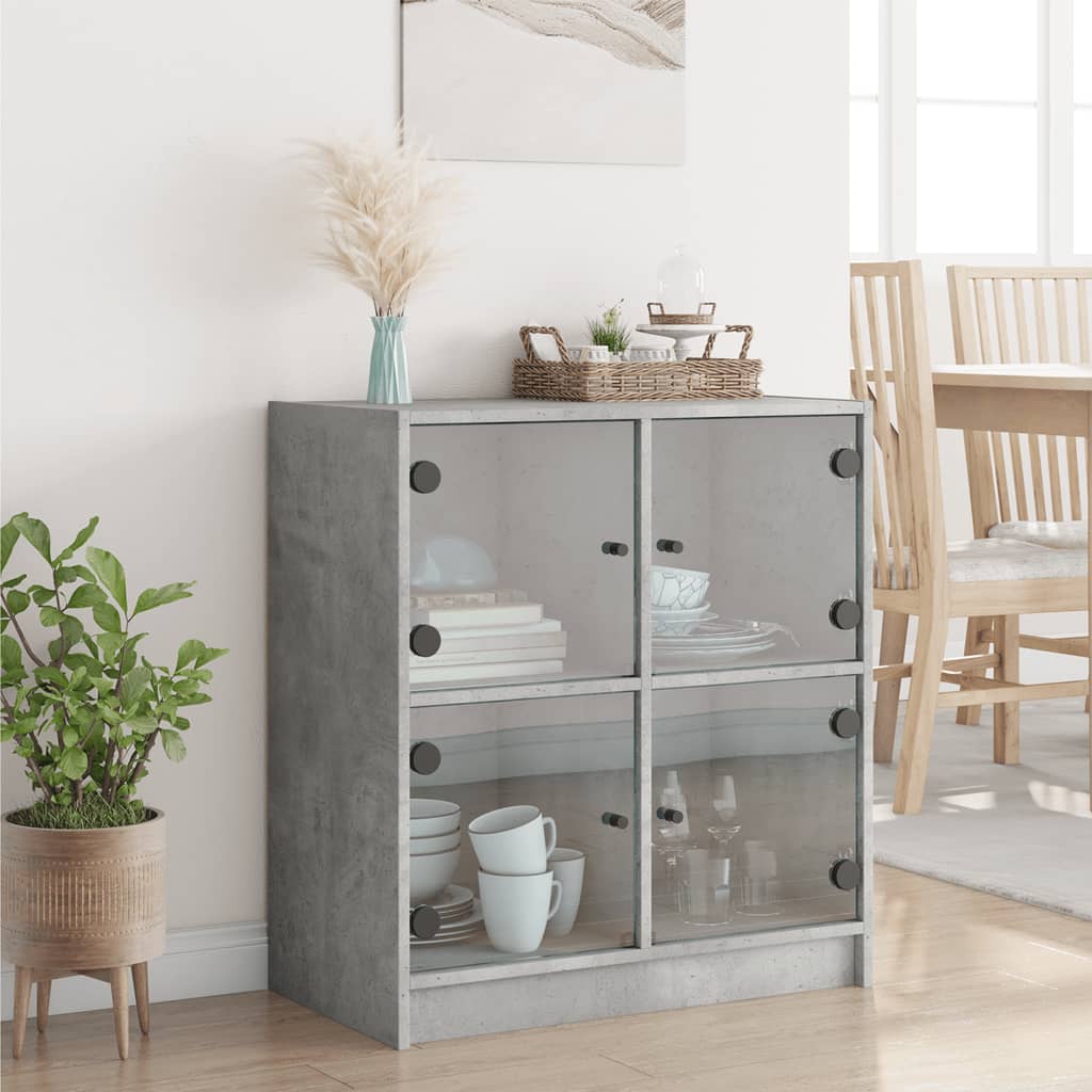 Mueble auxiliar con puertas de cristal gris hormigón 68x37x75,5 cm