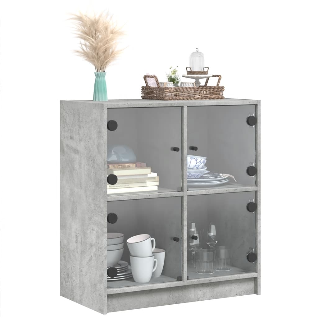 Mueble auxiliar con puertas de cristal gris hormigón 68x37x75,5 cm