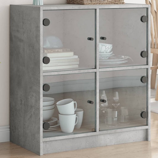 Mueble auxiliar con puertas de cristal gris hormigón 68x37x75,5 cm