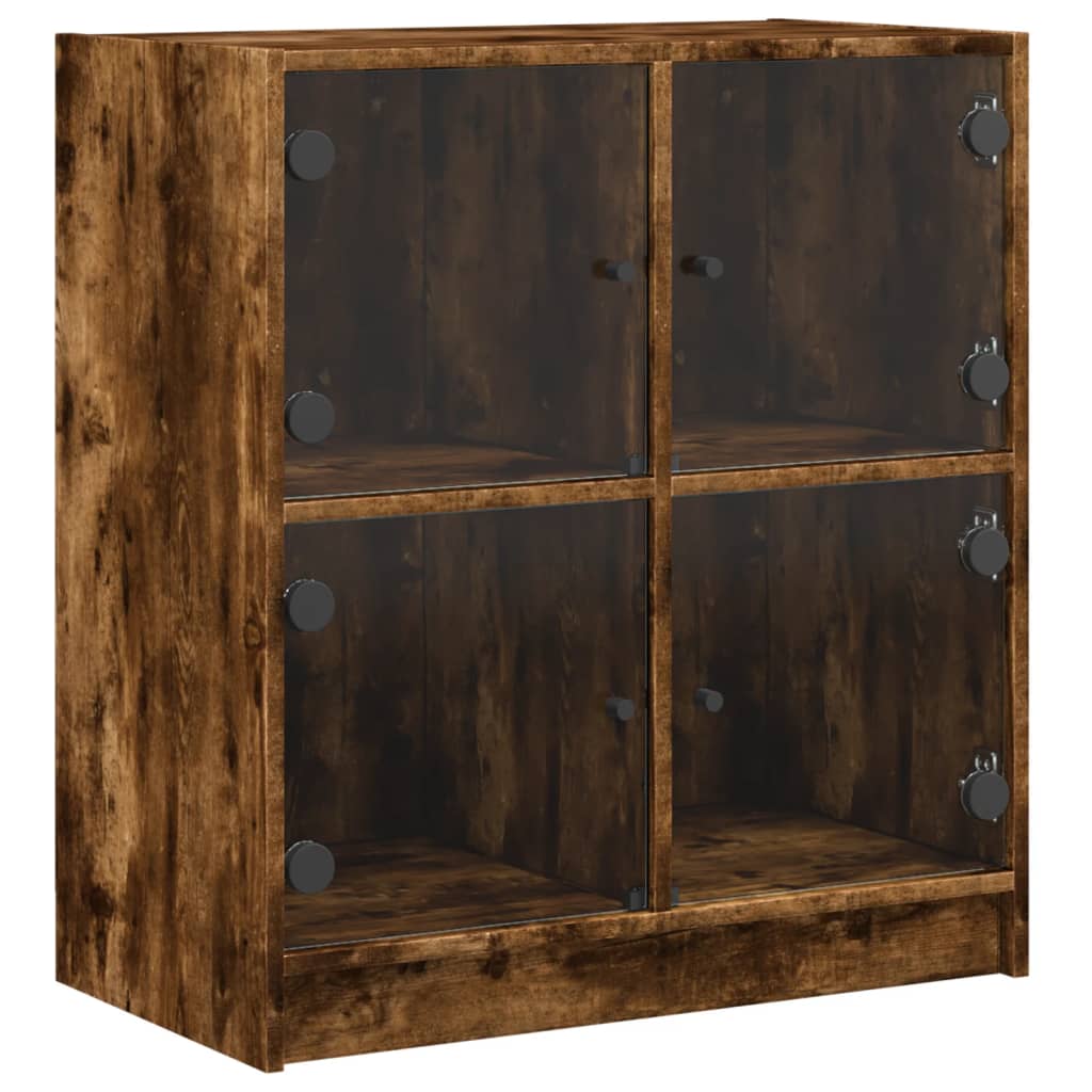 Beistellschrank mit Glastüren Räuchereiche 68x37x75,5 cm