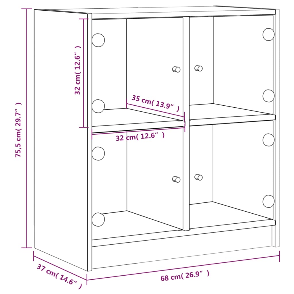 Beistellschrank mit Glastüren Räuchereiche 68x37x75,5 cm