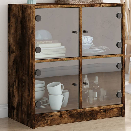 Beistellschrank mit Glastüren Räuchereiche 68x37x75,5 cm