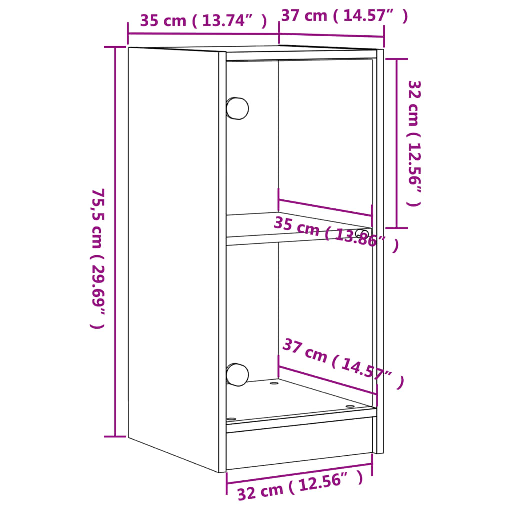 Mueble auxiliar con puertas de cristal gris hormigón 35x37x75,5 cm