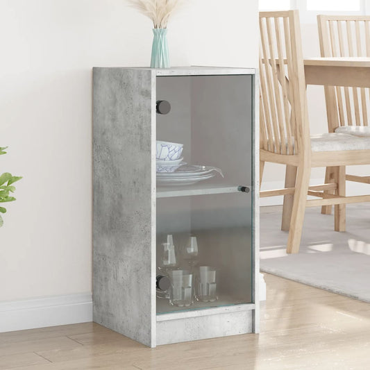 Mueble auxiliar con puertas de cristal gris hormigón 35x37x75,5 cm