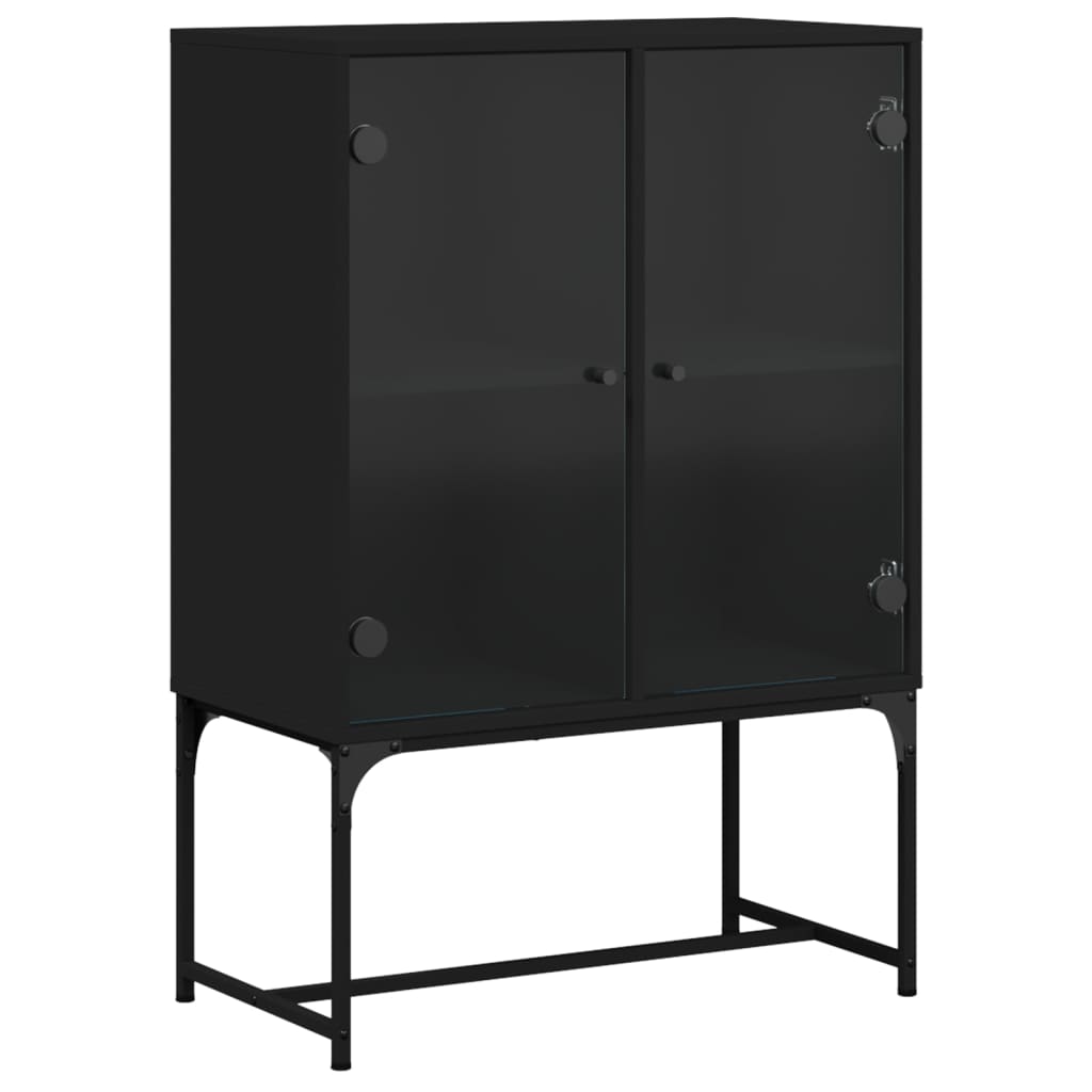 Beistellschrank mit Glastüren Schwarz 69x37x100 cm