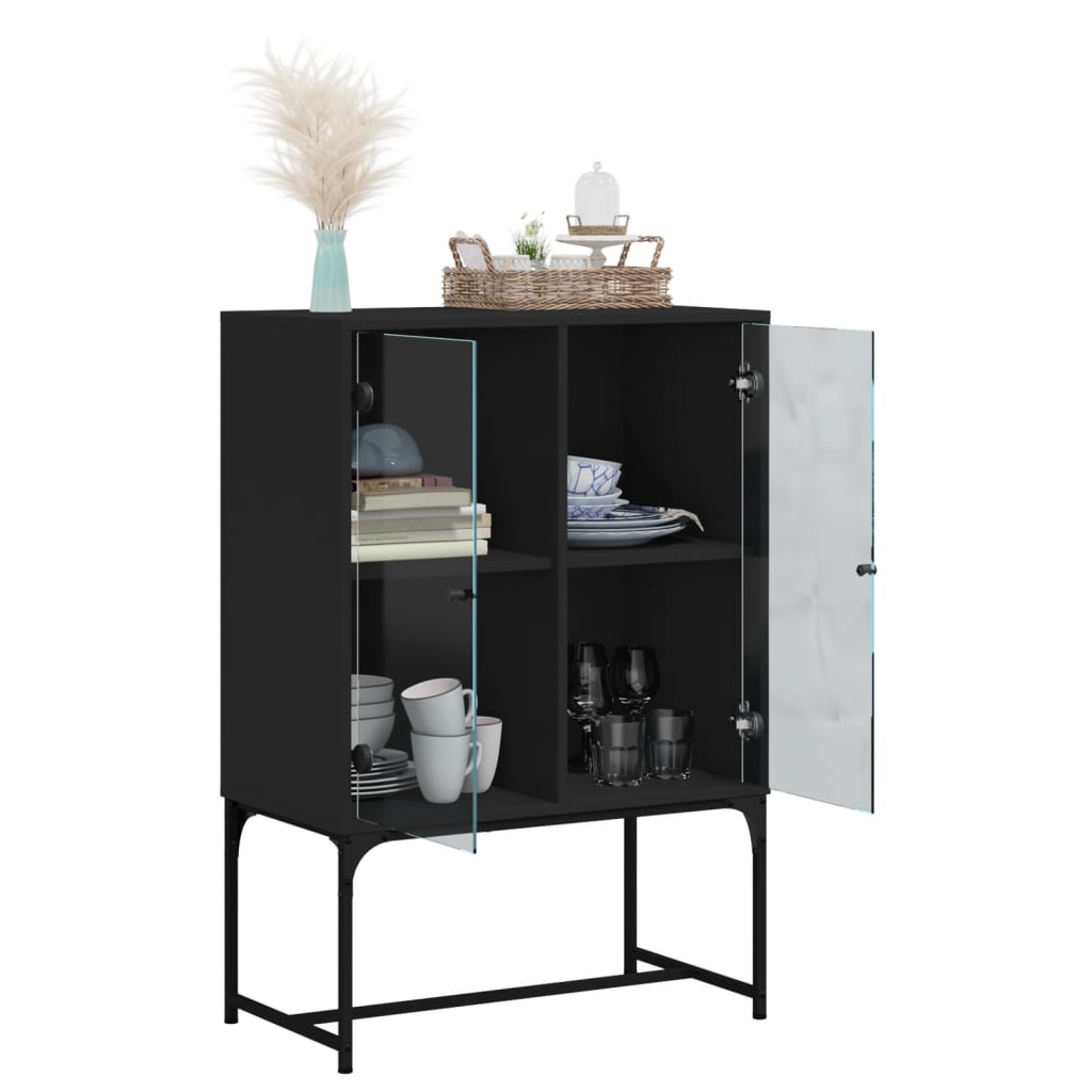 Beistellschrank mit Glastüren Schwarz 69x37x100 cm