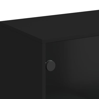 Beistellschrank mit Glastüren Schwarz 69x37x100 cm