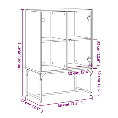 Armoire latérale avec portes vitrées Gris Sonoma 69x37x100 cm