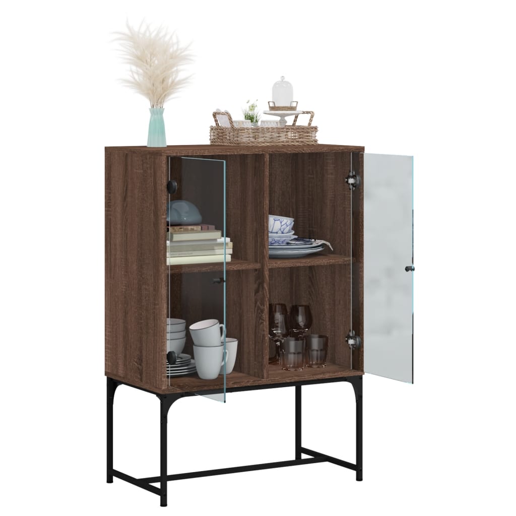 Mueble auxiliar con puertas de cristal aspecto roble marrón 69x37x100 cm