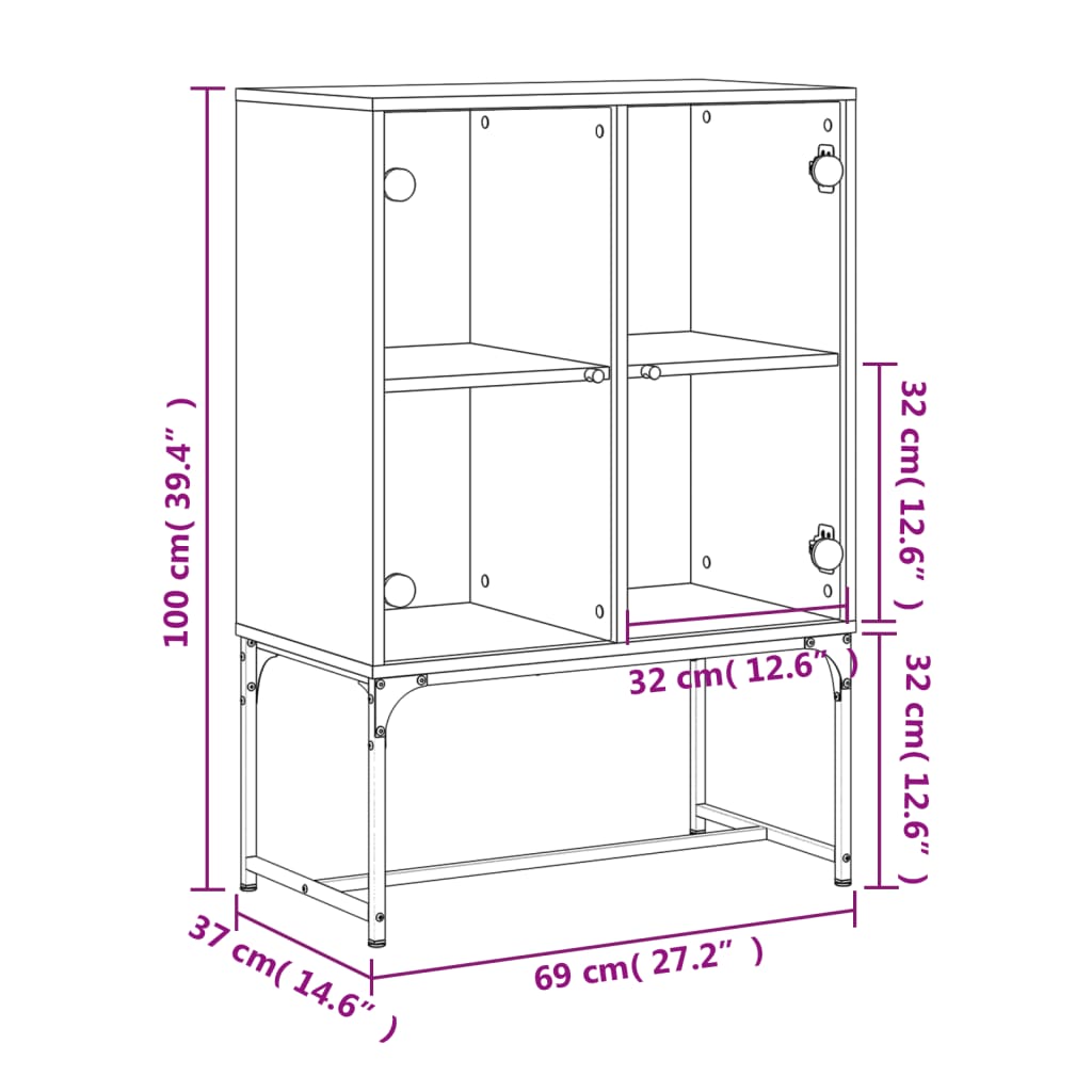 Mueble auxiliar con puertas de cristal aspecto roble marrón 69x37x100 cm