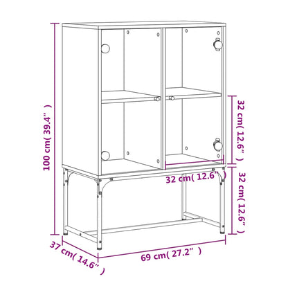 Mueble auxiliar con puertas de cristal aspecto roble marrón 69x37x100 cm