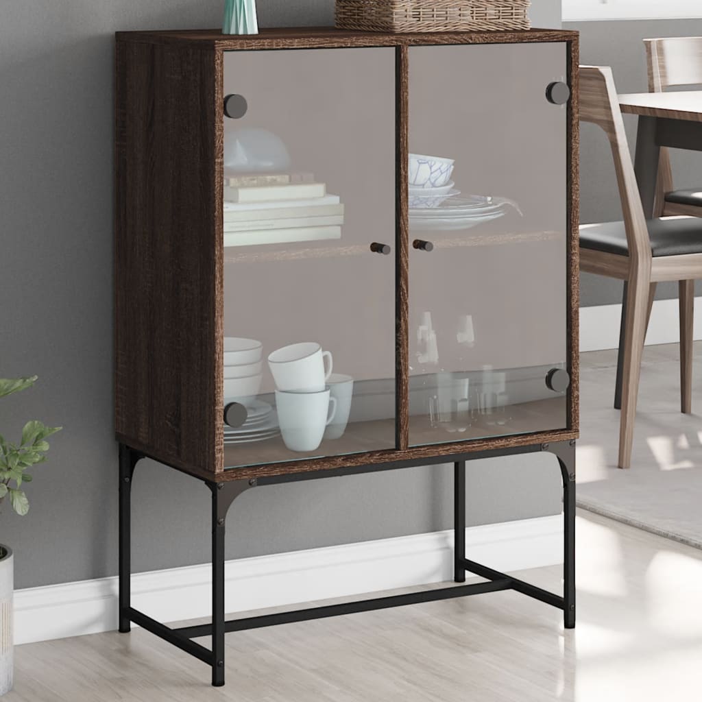 Mueble auxiliar con puertas de cristal aspecto roble marrón 69x37x100 cm