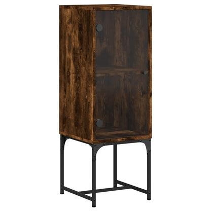 Armoire d'appoint avec porte vitrée chêne fumé 35x37x100 cm