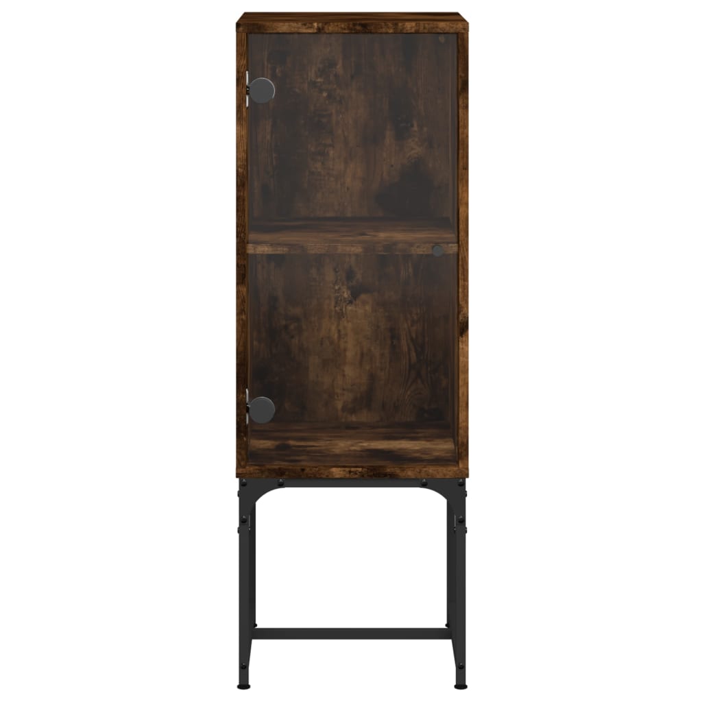 Armoire d'appoint avec porte vitrée chêne fumé 35x37x100 cm