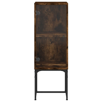 Armoire d'appoint avec porte vitrée chêne fumé 35x37x100 cm